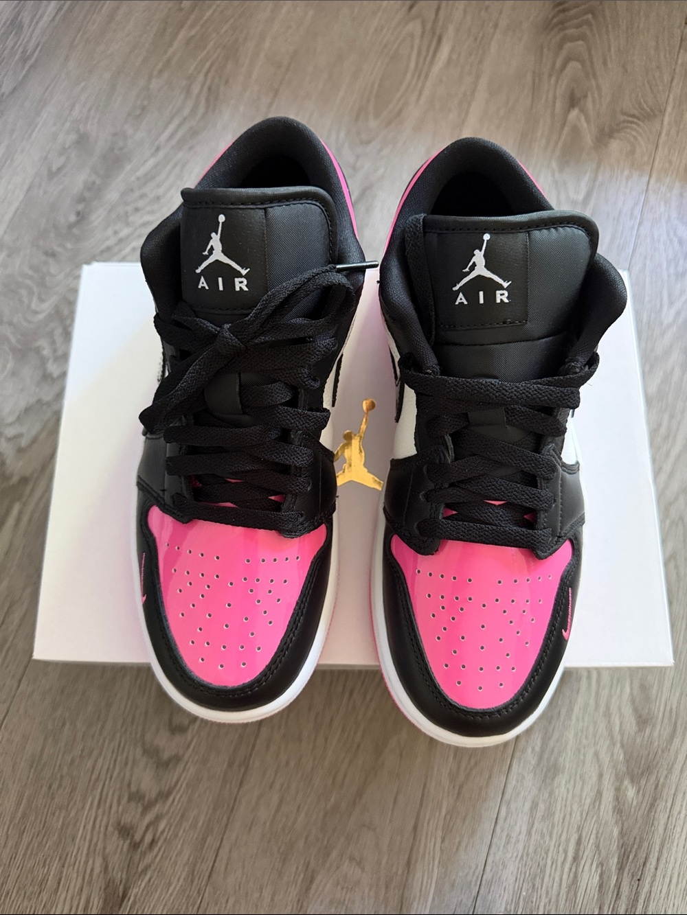 Nike Air Jordan 1 Low Black & Pink Leather Sneakers